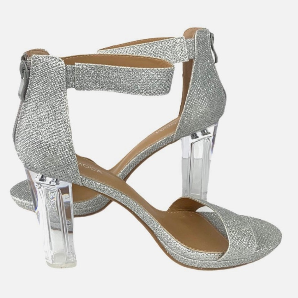 Top Moda Glitter Silver Block Heel Women's Sandal